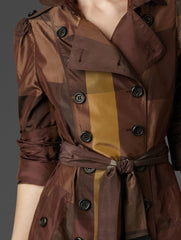 Double Breasted Check Silk Blend Trench Coat